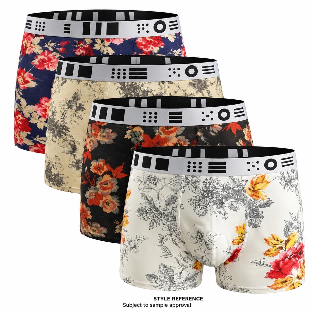 Ice Silk Men's Boxers Briefs Shorts Underwear Fashion Print Floral Pattern Plus Size Xxxl Mid-rise Boxer — Style reference