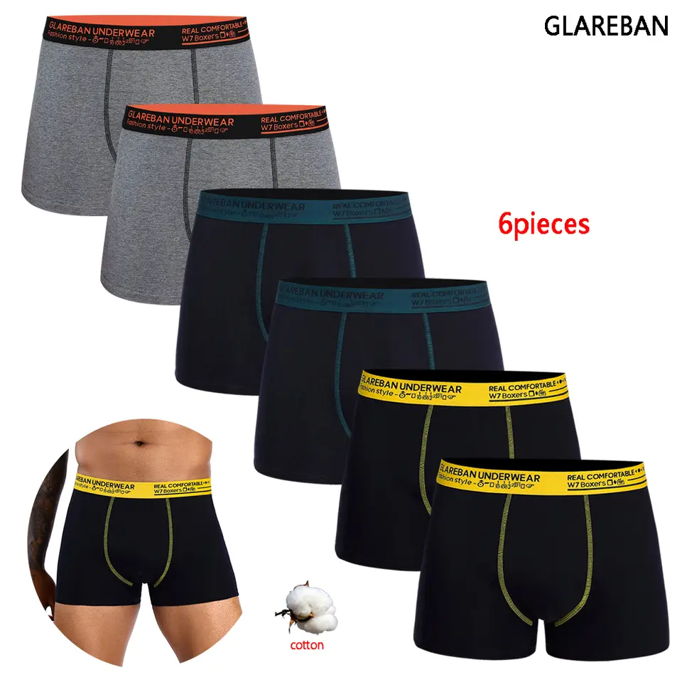 Wholesale 6pcs Men's Cotton Boxer Briefs Set - Premium Breathable Underwear for Bulk Orders
